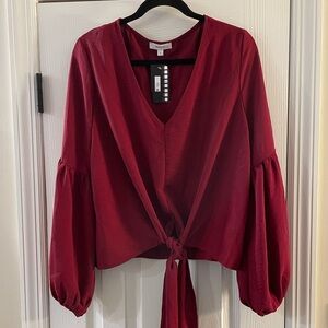 Hashttag, V-Neck Tie-Front Blouse, Size L